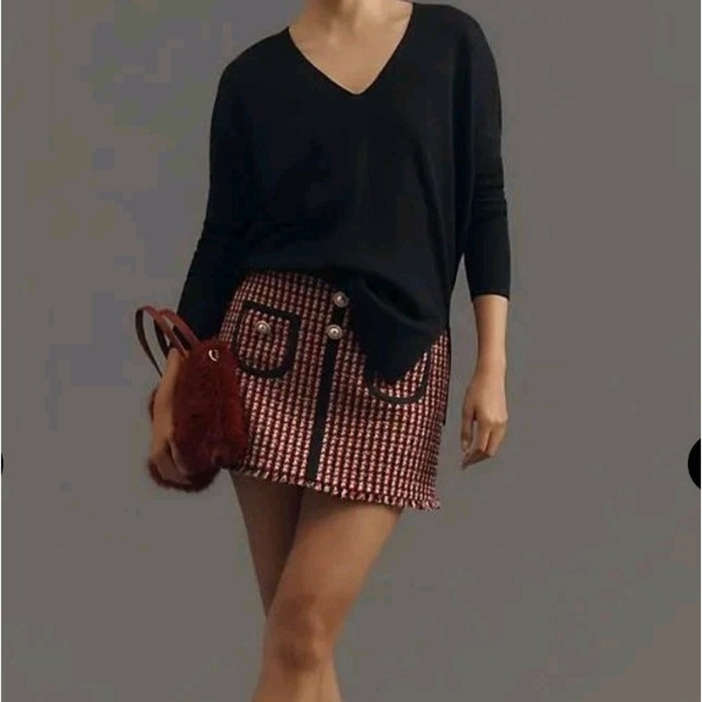 Maeve By Anthropologie V-Neck Pullover Sweater Black Side Slits  Size M